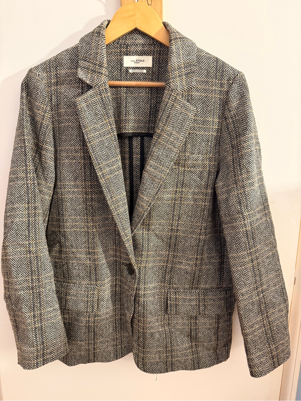 Isabel Marant Gray & White Herringbone Wool Blazer